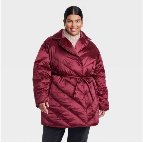 Women's Plus Size Puffer Jacket - Ava & Viv Berry Red - Picture 5 of 8